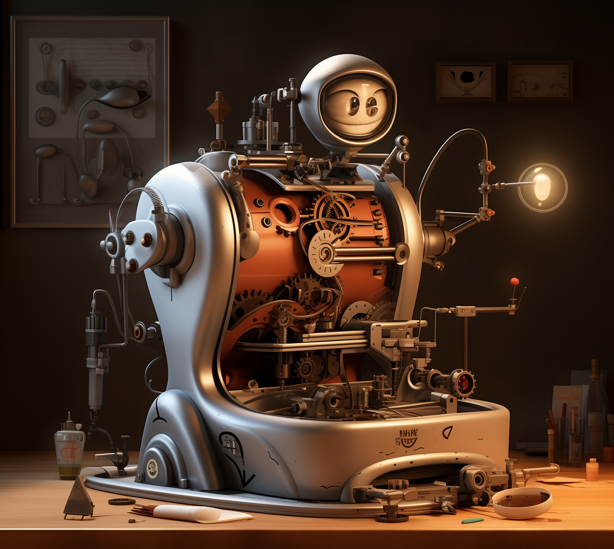 machine créature créée par IA, mélange des temps modernes et de Toy Story